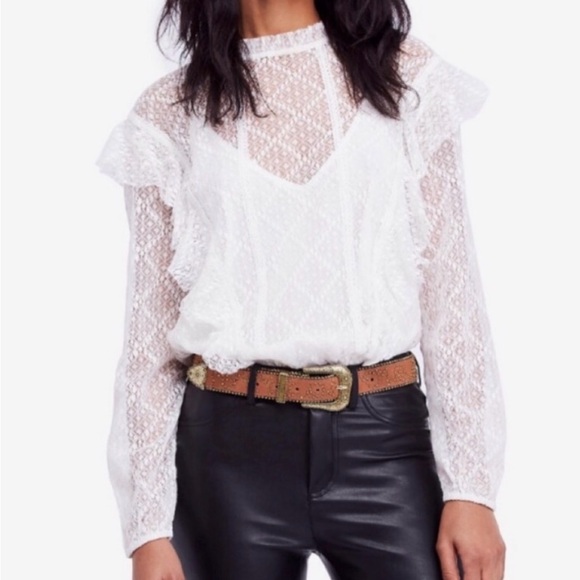 Free People Intimately Ivory Goldie Lace Long Sleeve Bodysuit - Size S - Picture 1 of 7